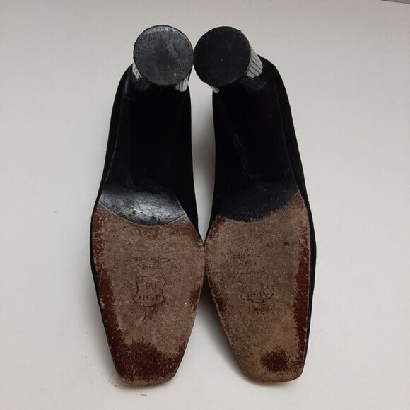 STUART WEITZMAN Mirrored Heels Retro Suede Genuine Leather Pumps Black Sz 7.5 AA - Picture 15 of 16